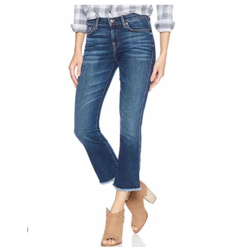 7 For All Mankind Jeans Size‎ 26 Cropped Bootcut Jeans Dark Wash Frayed Hem